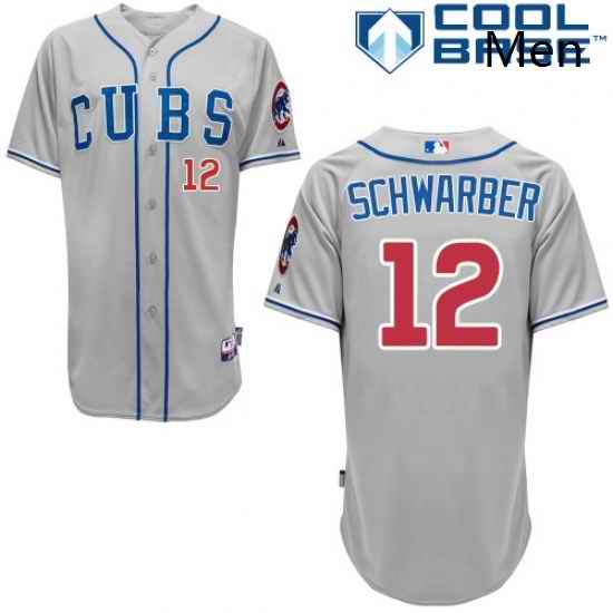 Mens Majestic Chicago Cubs 12 Kyle Schwarber Authentic Grey Alternate Road Cool Base MLB Jersey